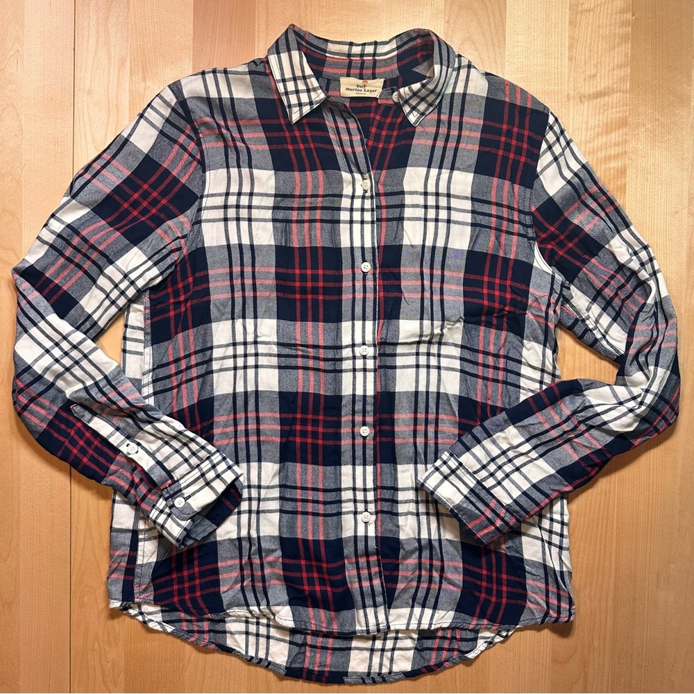Marine Layer Plaid Shirt Dress Red Navy Womens M Flannel Button Up
